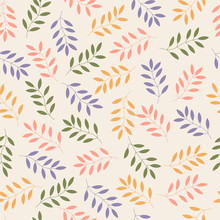 Colorfull Leaves On Background Seamless Pattern. Vector Background.