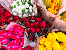Bouquets Of Tulips Of Different Colors