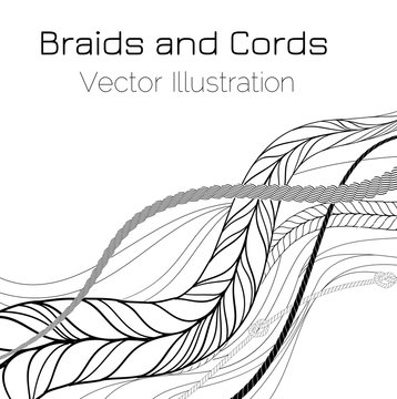 Vector Black and White Braids and Cords Waves Background - Simple Ropes Template for Design Project 
