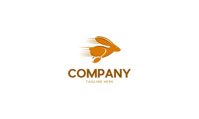 Rabbit Runner Speed Delivery Logo, Running Orange Rabbit Logo. Vector Illustration.