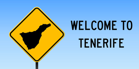 Wall Mural - Tenerife map on road sign. Wide poster with Tenerife island map on yellow rhomb road sign. Vector illustration.