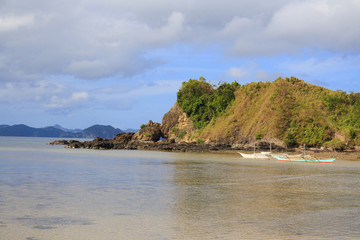 Landscape of the beach of Nacpan. The island of Palawan. Philippines.