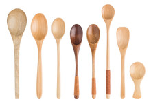 Set Wooden Spoons Isolated On White Background, Clipping Path, Full Depth Of Field