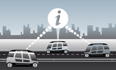 Wall Mural - V2V - Vehicle to vehicle communication. Data exchange between self driving cars. Vector illustration