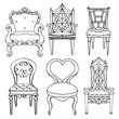 Furniture hand drawn set, vintage chair, armchair, throne