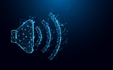 Aufkleber - Abstract Audio speaker volume form lines and triangles, point connecting network on blue background. Illustration vector