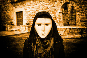 Woman with terror mask