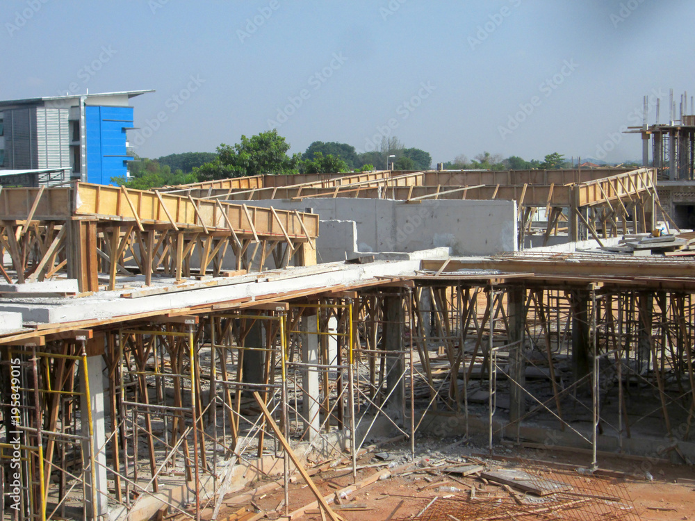Timber Formwork Raker Construction workers fabricated timber formwork and reinforcement bar ...