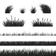 Black and white horizontal seamless grass silhouette. Lawn grass and bushes of varying degrees of germination. Freshly trimmed and wild grass.