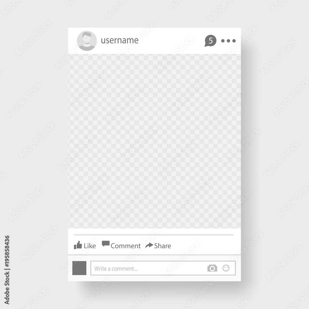 Social network post. Frame for your photo. Gray background. Vector illustration. - obrazy, fototapety, plakaty 