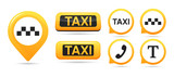 Fototapeta  - Taxi service vector icons. Taxi map pointer, taxi signs. Taxi service icon set