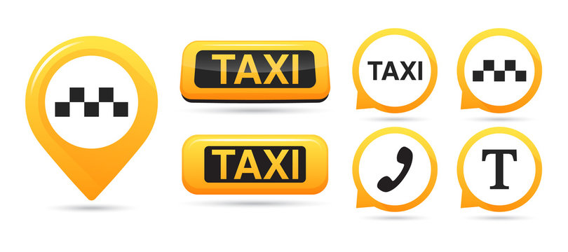 taxi service vector icons. taxi map pointer, taxi signs. taxi service icon set
