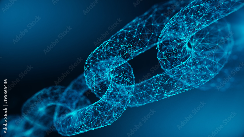 Block chain concept - Chain of network connections . 3d rendering Stock ...