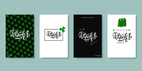 Vector realistic isolated brochures for St. Patrick's Day with clover design for decoration and covering. Concept of Happy Saint Patrick's Day, sale, promotion and advertising.