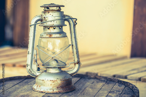 Vintage Kerosene Oil Lantern Lamp Burning With A Soft Glow Light
