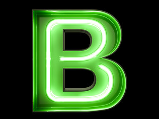 Wall Mural - Neon green light alphabet character B font