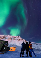 Wall Mural - the polar arctic northern lights aurora borealis sky star in norway svalbard in longyearbyen city ma