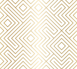 Geometric seamless pattern background. Simple graphic print. Vector repeating golden line texture. Modern swatch. Minimalistic shapes. Stylish trellis. Square grid. Trendy hipster sacred geometry.
