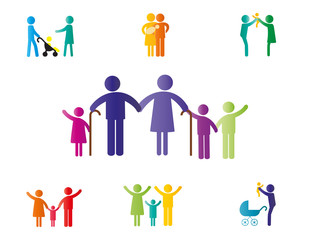 Wall Mural - Family pictogram with parents and kids or couples.