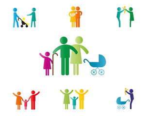 Wall Mural - Family pictogram with parents and kids or couples.