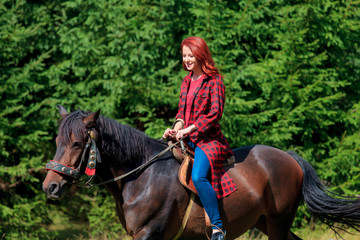 Sticker - Redehad girl with horse in the forest