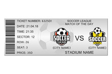 Soccer Ticket Design. Template For Football Stadium Ticket. Vector Illustration.