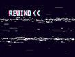 Rewind glitch background. Retro VHS template for design. Glitched lines noise. Pixel art 8 bit style. Vector illustration