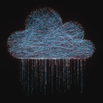 Cloud computing data rain. 3D illustration. Image concept of cloud computing. Connections between points forming a cloud.
