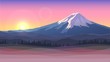 Vector illustration with Mount Fuji, sunset