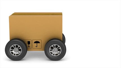 Wall Mural - drive shipping cargo box with wheel on white background. Isolated 3D render