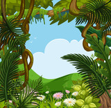 Fototapeta Pokój dzieciecy - Background scene with flowers and trees in forest