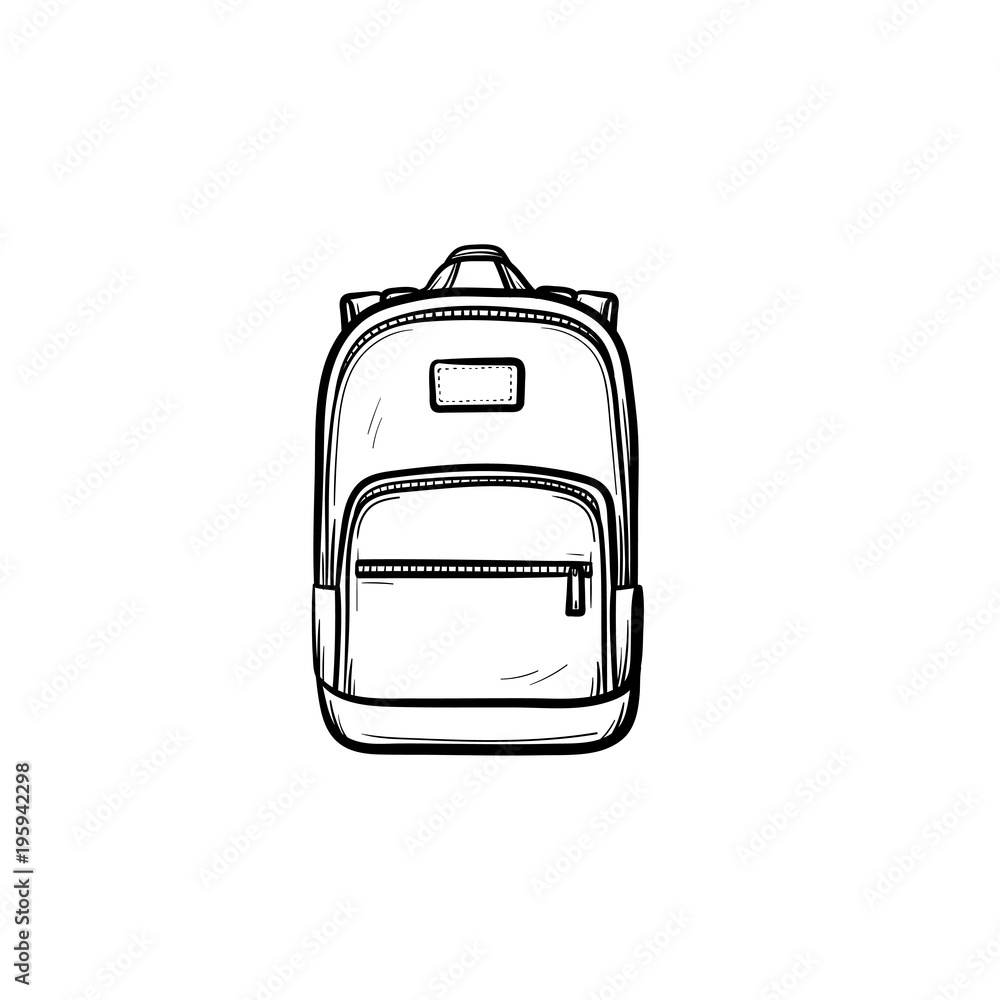 Backpack hand drawn outline doodle icon. Vector sketch illustration of school backpack for print, web, mobile and infographics isolated on white background. - obrazy, fototapety, plakaty 
