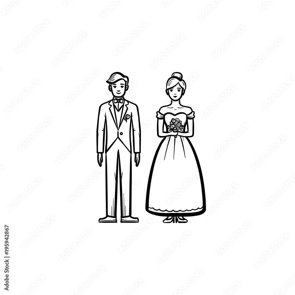 Bride and groom hand drawn outline doodle icon. Married couple vector  sketch illustration for print, web, mobile and infographics isolated on  white background. Stock Vector | Adobe Stock, image size:1000x1000