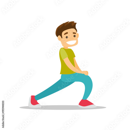 Young Happy Caucasian White Man Doing Stretching Warm Up Exercise Sportsman Stretching Legs Doing Forward Lunge Before Workout Vector Cartoon Illustration Isolated On White Background Square Layout Stock Vector Adobe Stock Young Happy Caucasian White Man Doing Stretching Warm Up Exercise Sportsman Stretching Legs Doing Forward Lunge Before Workout Vector Cartoon Illustration Isolated On White Background Square Layout Stock Vector Adobe Stock