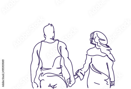 photo Man Holding Woman From Behind Drawing doodle couple walk holding hands back