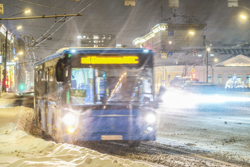 Poster - Moscow, Russia - March, 5, 2017: trolley bus in Moscow in winter