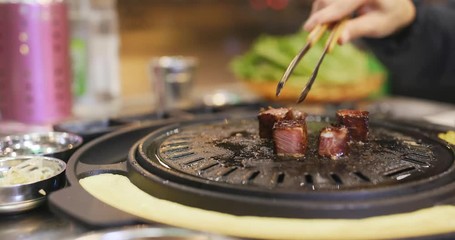 Canvas Print - Korean style bbq in restaurant