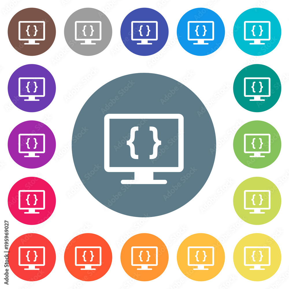 Developing application flat white icons on round color backgrounds ...