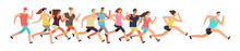 Jogging People. Runners Group In Motion. Running Men And Women Sports Background