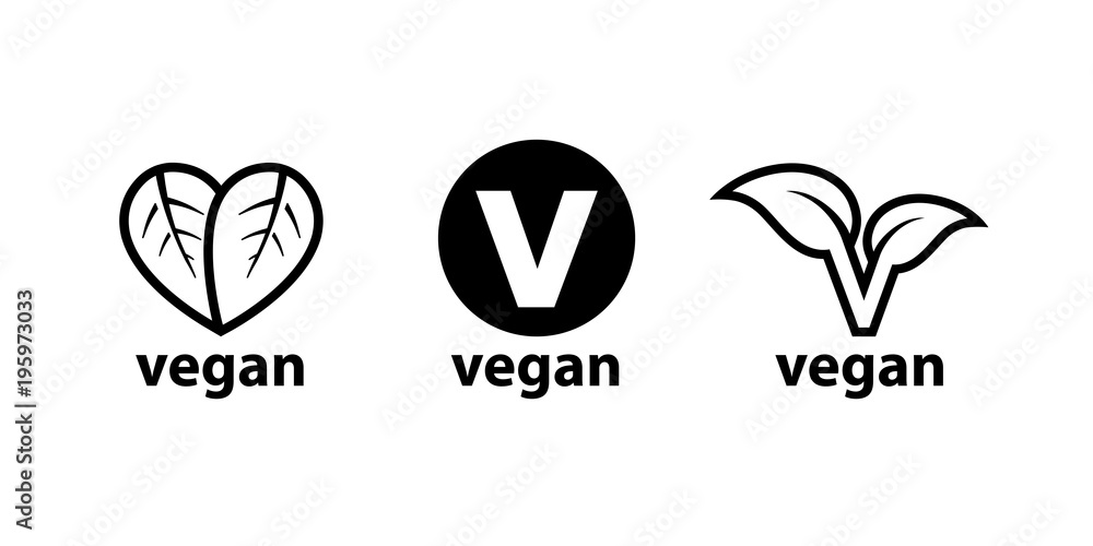 Plant based vegan diet symbols set of 3 label icons. Vector illustration. - obrazy, fototapety, plakaty 