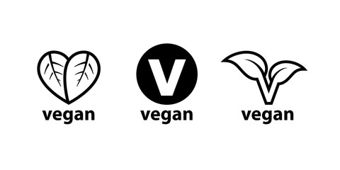 plant based vegan diet symbols set of 3 label icons. vector illustration.