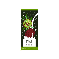 Sticker - Kiwi milk logo original design, label for natural healthy dairy product with fresh fruit vector Illustration