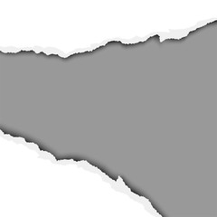 Wall Mural - Ripped wide hole in sheet of paper with dark gray background of the resulting window. Vector template paper design.