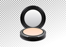 Cosmetic Realistic Plastic Black Compact Mineral Powder. Cosmetic Beauty Make Up Product Package Template,vector Illustration.Realistic Mockup Of Plastic Container Isolated On Transparent Background.