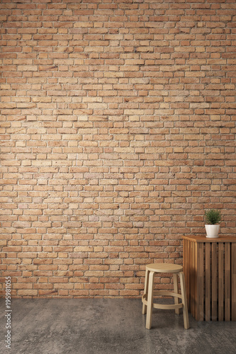 Orange Brick Wall With Modern Chair 3d Illustrator Buy