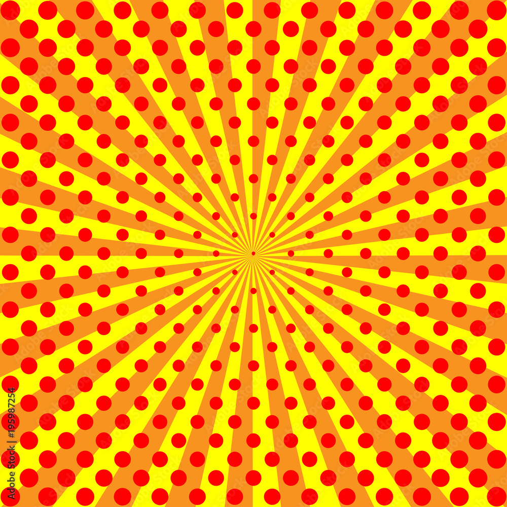 Vintage abstract background. Yellow red rays with gradient halftone ...