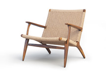 Wooden Armchair. Modern Wicker Armchair 3d Render