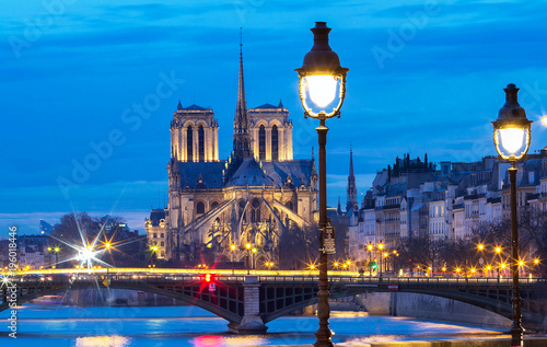 Fotomural The Notre Dame Cathedral in the evening , Paris, France.