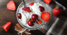 Fresh Yogurt With Berries. Ice Cream In A Bowl With Fresh And Ju