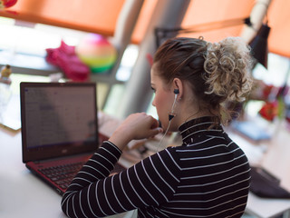 Wall Mural - businesswoman using a laptop in startup office